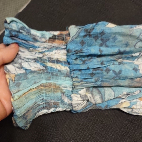 Spense Blue Floral Blouse with Lace Trim - Picture 2 of 6